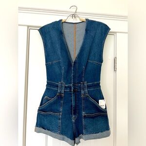 Never worn Free People Denim Romper. Size 6.